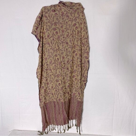 5/$25 Vintage Burgundy Tan Paisley Wrap Scarf With Fringe - Picture 6 of 13